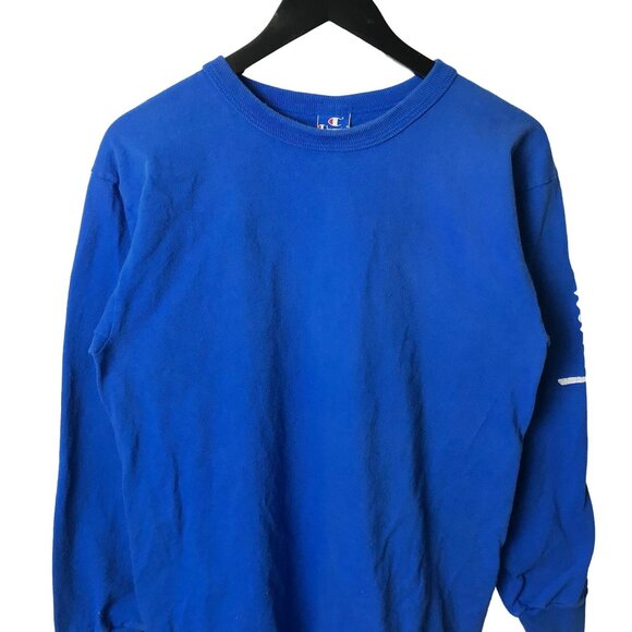 Vintage 90s Champion T Shirt Blue Large L USA Graphic Tee Long Sleeve Solid - Picture 11 of 16